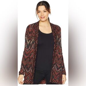LUCKY BRAND Long Ikat Open Front Knit Cardigan Duster Sweater Jacket Women’s 1x
